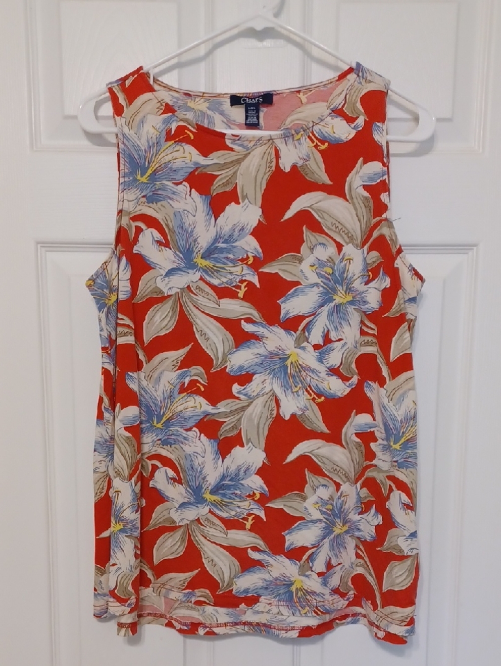 Chaps Sz L, Red, White & Blue Floral Sleeveless Tank Top
